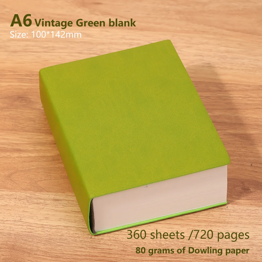 (verde, A6) Conjunto De 5 Cadernos Com 720 Folhas Em Branco, Com Capas Macias Em Imitação De Couro, Extra Grossas.