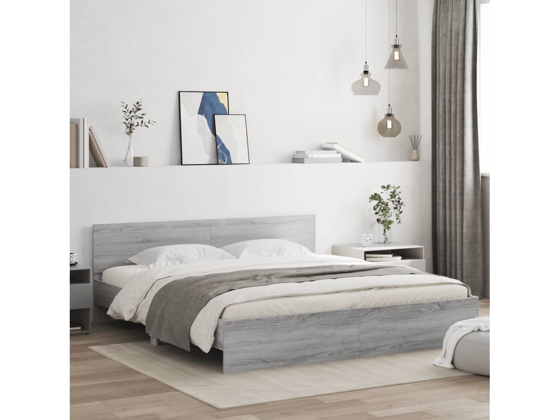 Estrutura Cama Com Cabeceira 180x200 Cm Cinzento Sonoma
