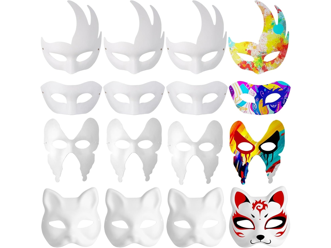 Conjunto De 12 Máscaras De Gato Branco Para Decoração, Cor Sólida, Para Cosplay, Halloween E Festas De Adultos.