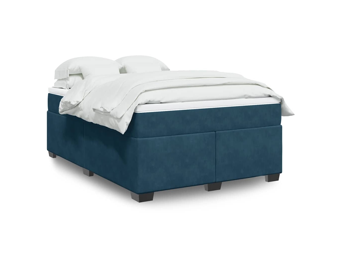 Vidaxl Cama Com Molas/colchão 140x190 Cm Veludo Azul-escuro