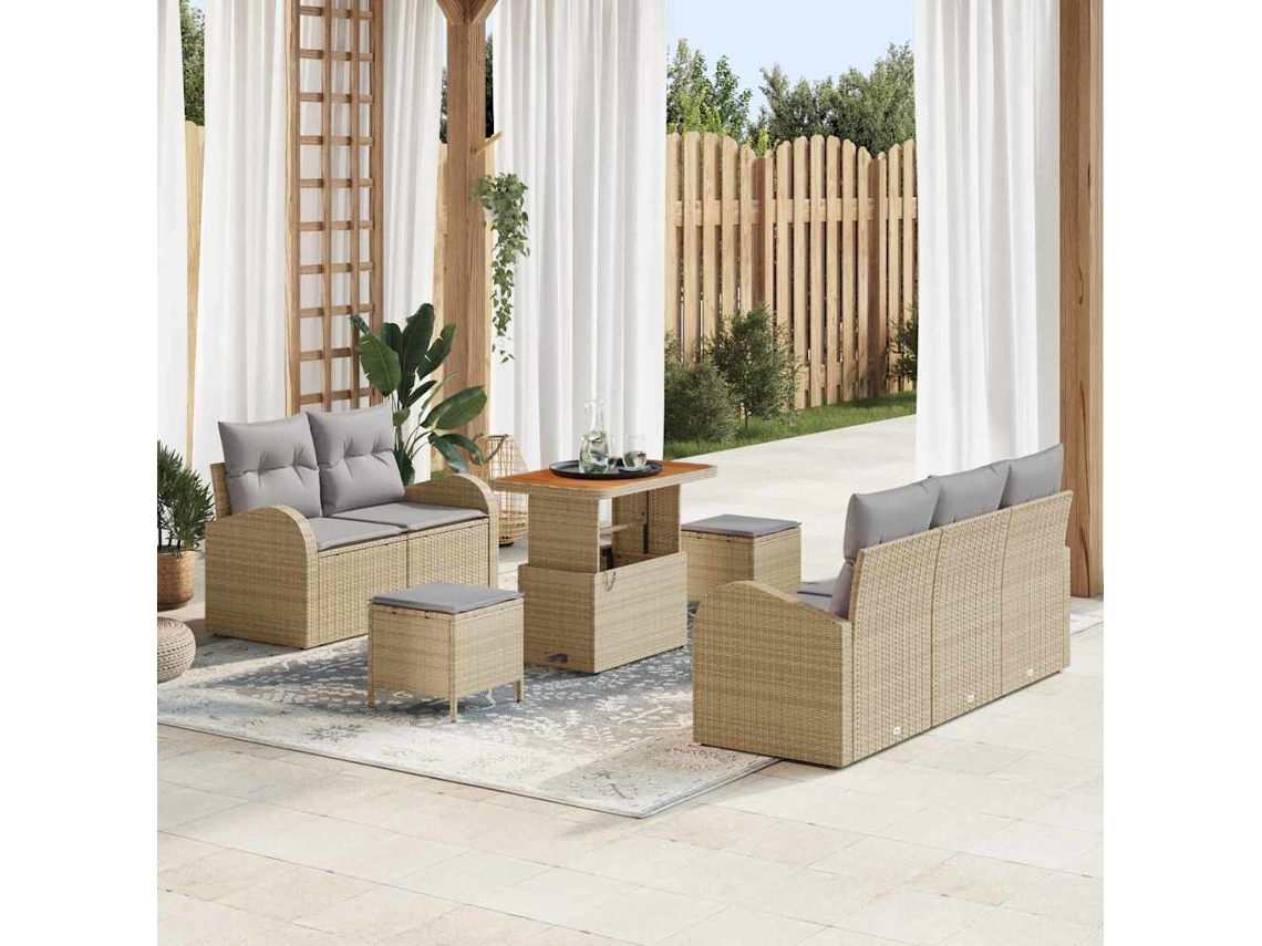 Vidaxl Conjunto De Sofá De Jardim Com Almofada 8 Pcs Bege Vime Pe