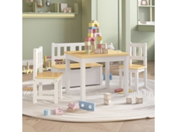 Vidaxl 4 Pcs Conjunto Mesa E Cadeiras Infantil Mdf Branco E Bege