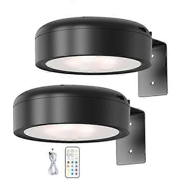 Conjunto De 2 Luminárias De Parede, 13 Cores, Acabamento Preto, Funcionamento A Bateria, Comando Remoto, Intensidade Regulável