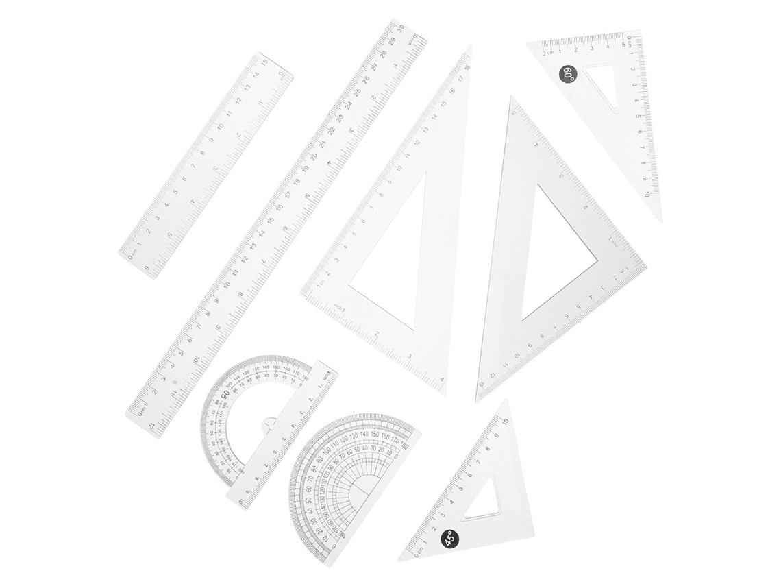 Conjunto de réguas triangulares para transferência em cálculos matemáticos, 8 peças, plástico transparente, medição precisa.