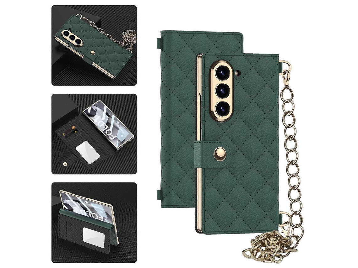 Capa De Celular Gkk Em Couro Com Textura De Diamante E Revestimento Integrado, Com Alça Transversal Para Samsung Galaxy Z Fold6 5g.