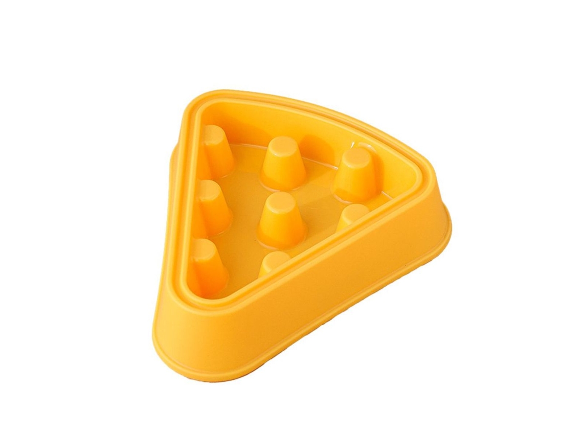 Tigela para Animais de Estimação, de Plástico para Cães, Estilo Pizza de Desenho Animado, para Alimentação Lenta, Amarela AQUAFORGE