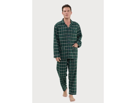 Pijama longo masculino de flanela premium de algodão xadrez com aba e estampa de coruja