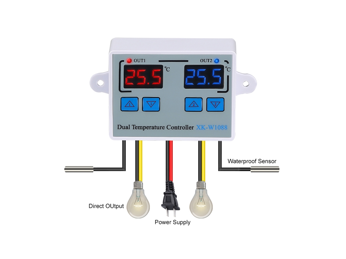 Yuru termostato digital dual com sondas à prova d'água para aquário, geladeira, aquecedor, refrigerador