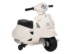 Motocicleta Infantil com Farol, Buzina e 4 Rodas, Scooter Elétrica Vespa Licenciada para Crianças, 66,5 X 38 X 52 Cm, Branca