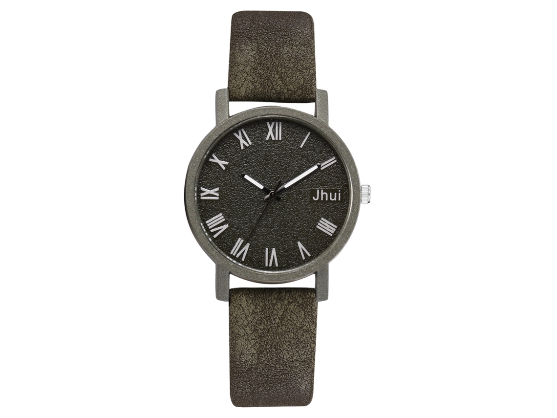 Relógio Feminino Simples com Pulseira Pu e Quadro Redondo de Liga (verde)