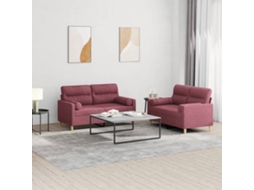 Vidaxl 2 Pcs Conjunto De Sofás Com Almofadas Tecido Vermelho-tinto