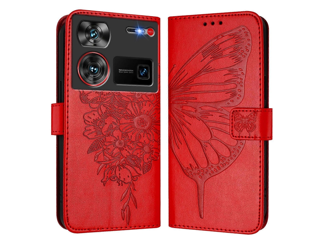 Capa De Couro Para Celular Com Borboleta Em Relevo