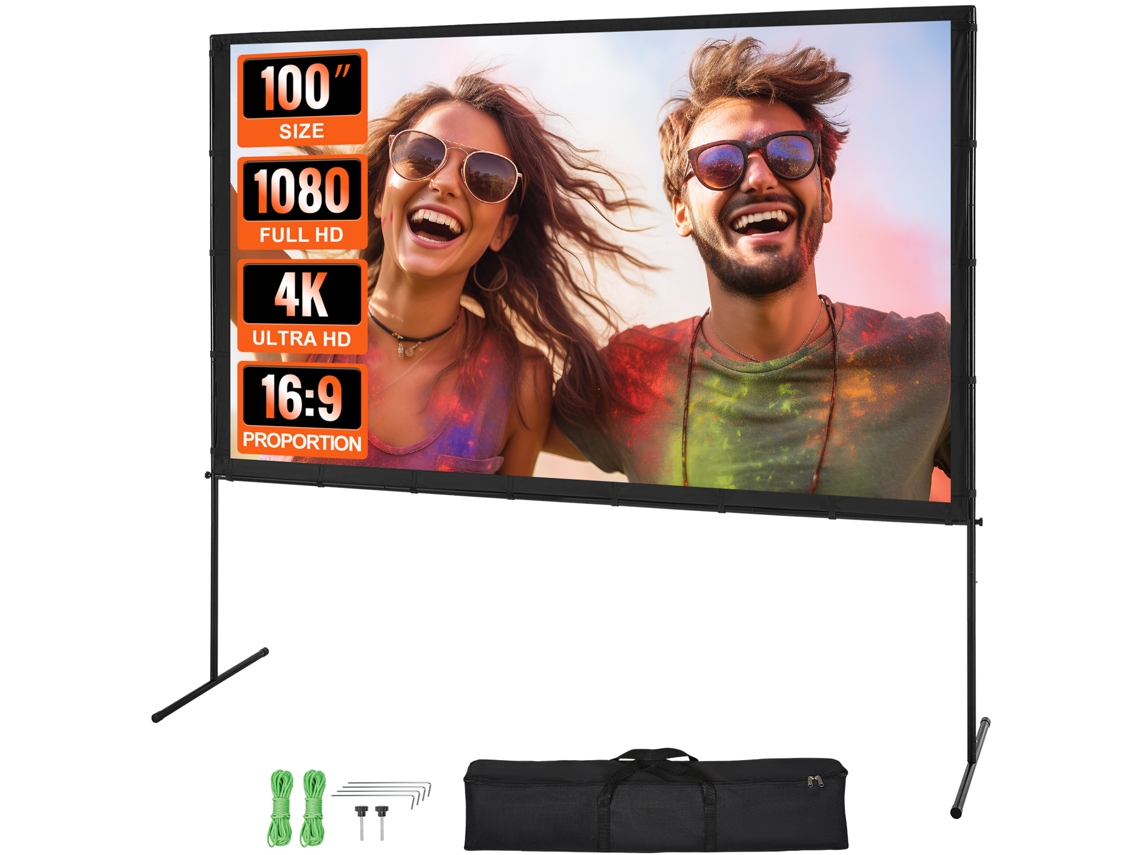 Tela Do Projetor VEVOR com Suporte Tela de Filme Externa Hd de 100 Polegadas 16:9 4K 1080 com Suporte