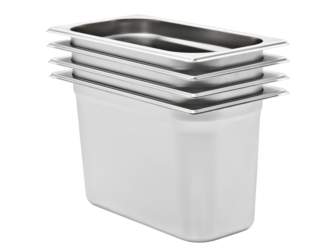 Vidaxl Recipientes Gastronorm 4 Pcs Gn 1/3 200 Mm Aço Inoxidável
