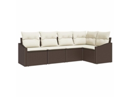 Conjunto 5 Conjunto De Sofá De Jardim Vidaxl Castanho Vime Pe (233,5 X 123,5 X 85 Cm)