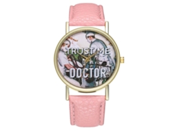 Relógio de pulso unissex de quartzo com pulseira de PU, mostrador redondo, estampa de médico (rosa)