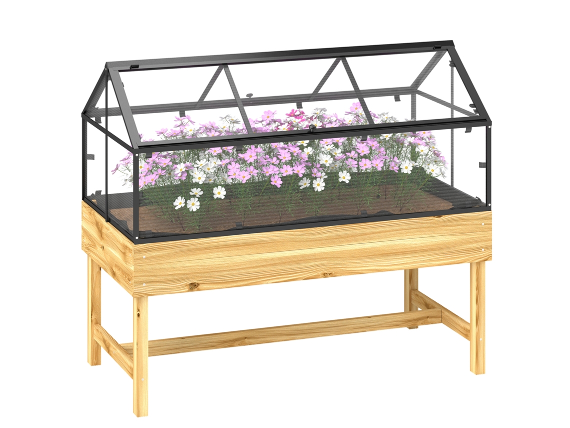 Mini Estufa com Pernas Escura. Painéis de Policarbonato Operáveis com Telhado Duplo de 120l X 60l X 103h Cm. Aço. Madeira de Abeto Tratada