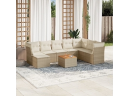 Vidaxl 9 Pcs Conjunto De Sofás P/ Jardim Com Almofadões Vime Pe Bege