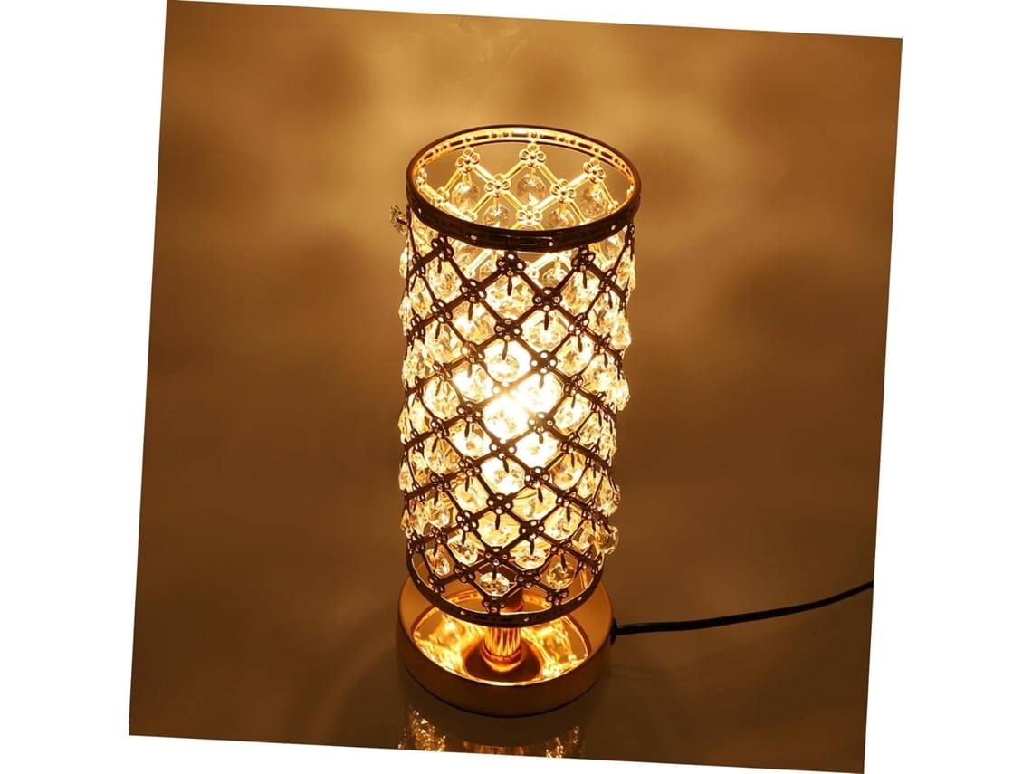 Abajur de Mesa em Cristal Dourado com Botão de Pressão, Luminária Decorativa para Ambientes Internos, Ideal para Sala de Estar. SFUSHOS