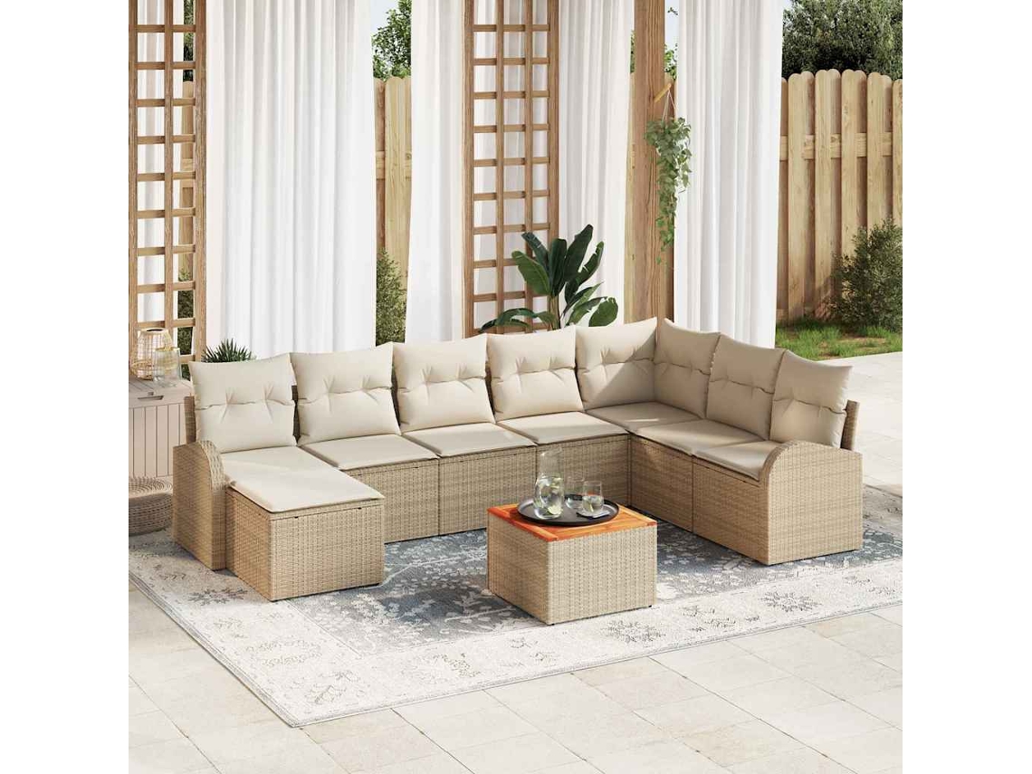 Vidaxl Conjunto De Sofá De Jardim 9 Unid. Bege E Creme Vime Pe