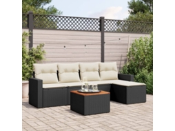 Vidaxl 6 Pcs Conjunto Sofás De Jardim C/ Almofadões Vime Pe Preto