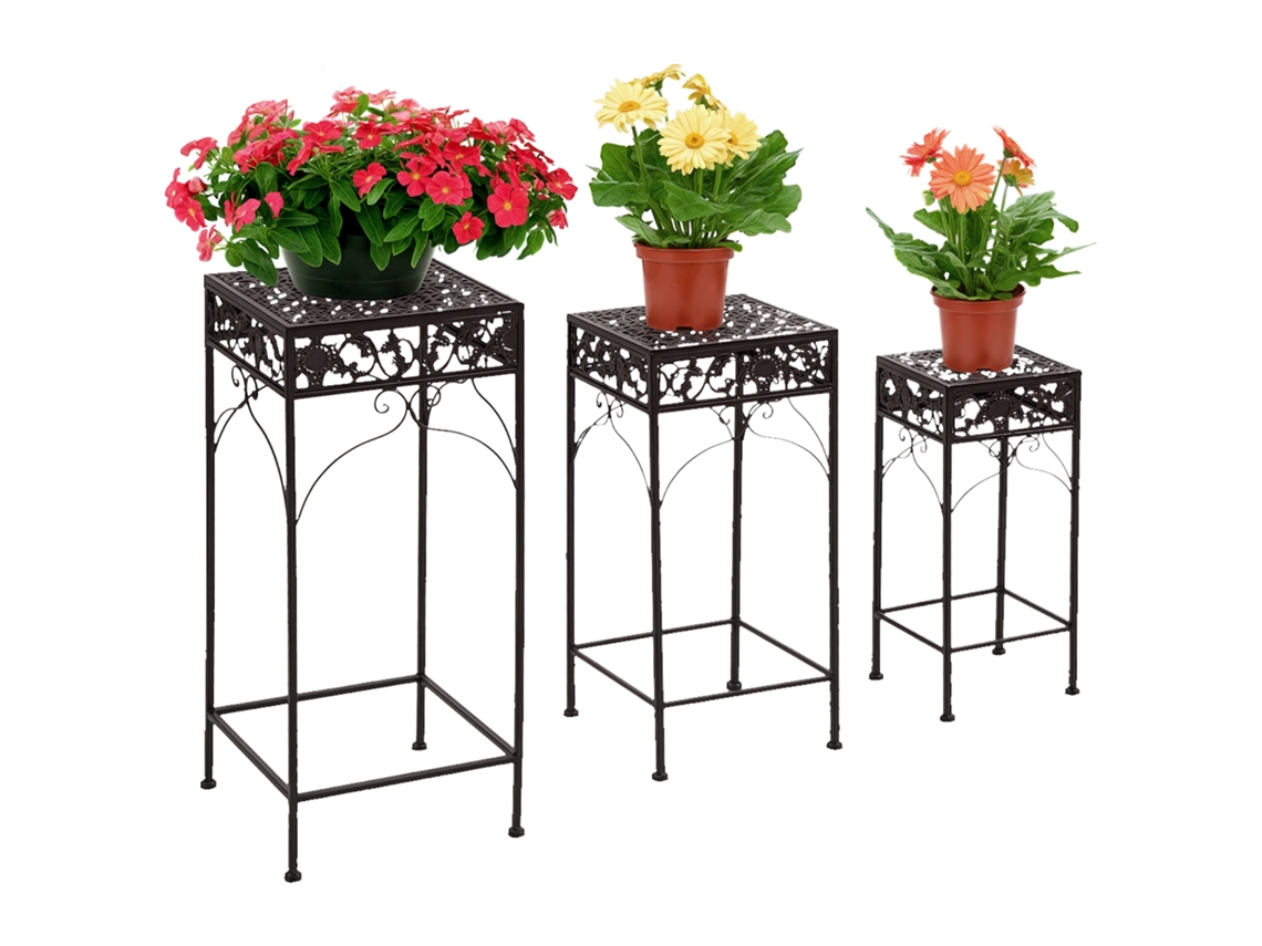 Conjunto de 3 Peças de Suporte para Plantas em Ferro Forjado. 3 Dimensões Ge