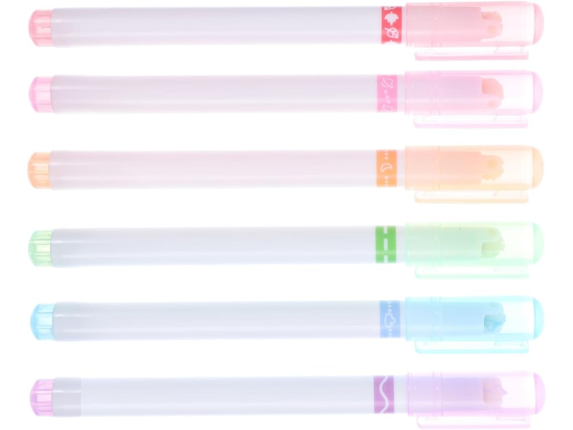 Conjunto de 6 Marcadores de Texto com Glitter, 6 M, para Material Escolar CHABERLU