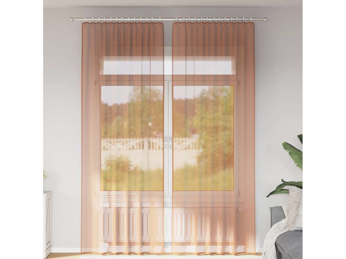 Vidaxl Cortinas De Voile Com Bolsos Para Varão 2 Pcs Terracota