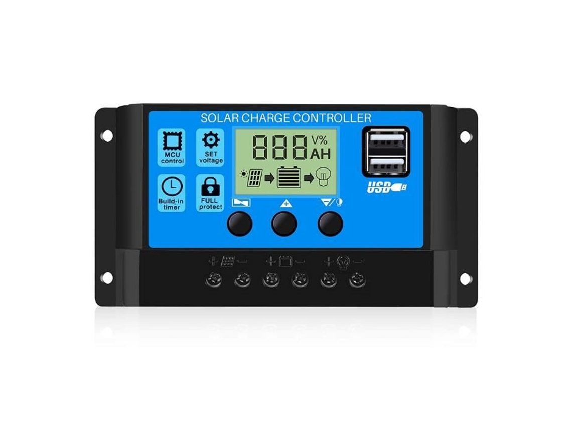 30A 12V-24V Controlador de Carga Regulador Painel de Bateria Solar Inteligente com Porta Usb Dupla de 5V Display Lcd 30A A185