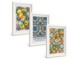 Composição De Quadros Limões, Flores, Laranjas, Padrões Espelharte (3 Peças 20x30 Cm)