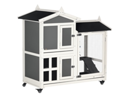Gaiola de madeira para coelhos, para uso externo, com capacidade para 2 coelhos, bandeja removível e área de exercício, 110x60x104 cm