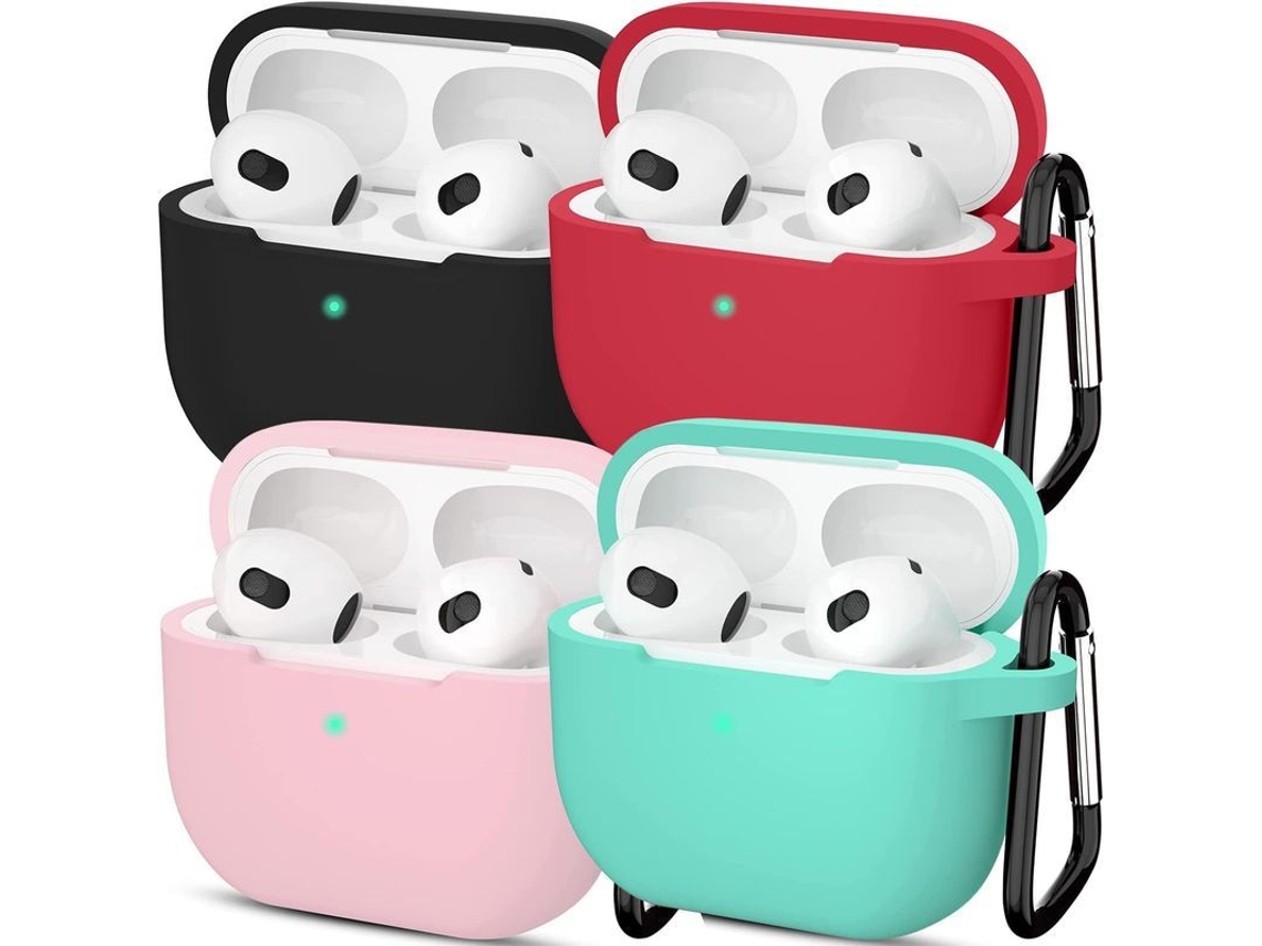 2026-funda Com Chaveiro Para Airpods 3ª Geração, Pacote De 4 Silicone (preto+vermelho+rosa+verde)