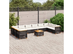 Vidaxl 11 Pcs Conjunto Sofás De Jardim C/ Almofadões Vime Pe Preto