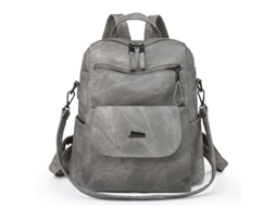 Mochila De Couro Pu Feminina Grande Capacidade Bolsa Casual Cinza Siurn