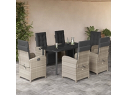 Vidaxl 7 Pcs Conj. Jantar P/ Jardim C/ Almofadões Vime Pe Cinza-claro