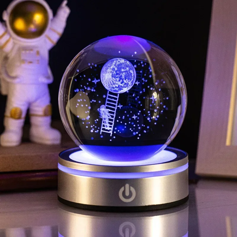 Acessório Decorativo de Mesa em Forma de Bola de Cristal Luminosa 3d MDUG (estilo 1 8cm com Base Led)