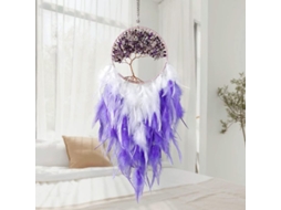 Cazador de Sonhos Artesanal de Cristal com Penas e Decoração de Árvore da Vida Boêmia Roxa para Casa