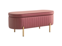 Banco Baú CHEZMOI em veludo com tampa, pés de metal, capacidade 72 litros, 108x44x43,5 cm, rosa