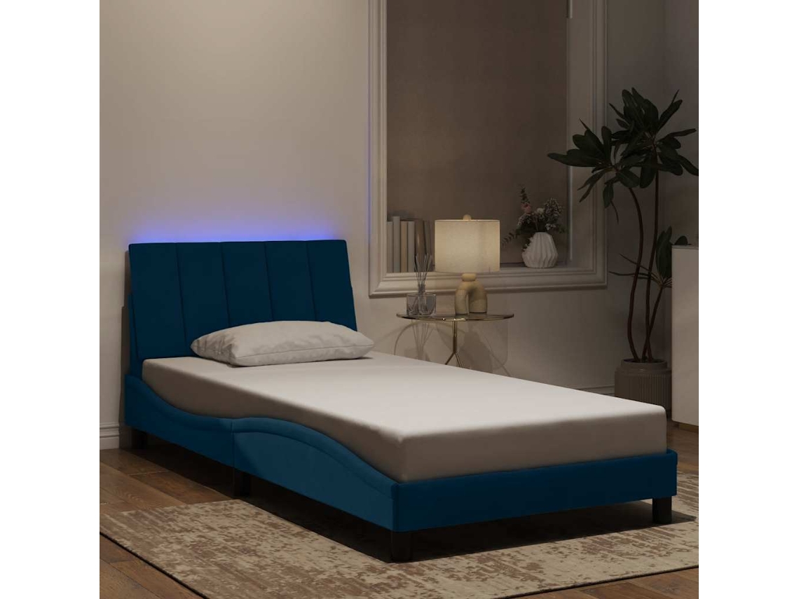 Vidaxl Estrutura de Cama com Led Sem Colchão Hanko 100x200 Cm Veludo Azul