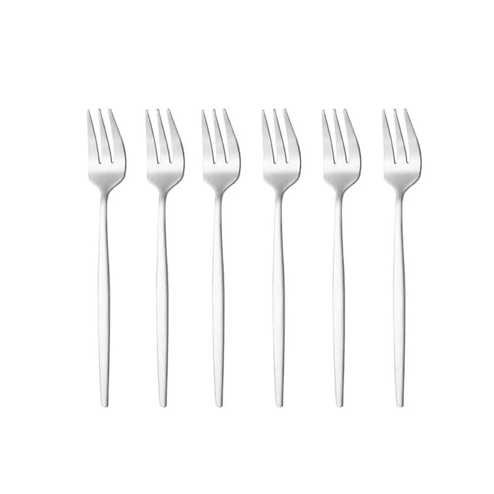 Conjunto de 6 Garfos para Frutas em Aço Inoxidável Fosco, Conjunto de Talheres Mini Dourados MDUG (prateado)