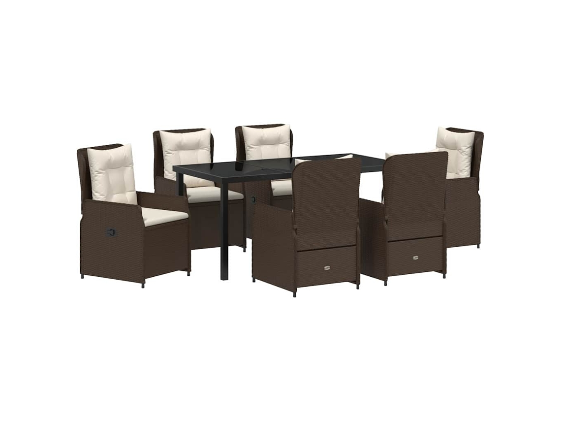 Conjunto Jantar para Jardim 7 Peças Castanho Vime Pe MAISON EXCLUSIVE