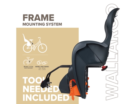 Cadeira Bicicleta Fixação Quadro Traseira Walaroo Cinza Escuro/Laranja