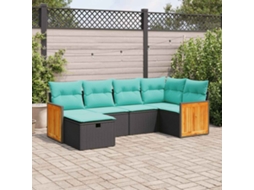 Vidaxl 6 Pcs Conjunto Sofás De Jardim C/ Almofadões Vime Pe Preto