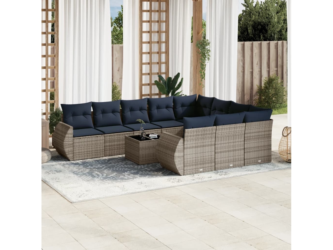 Vidaxl Conjunto De Sofá De Jardim Com 11 Peças E Almofadas Em Rattan Sintético Cinza