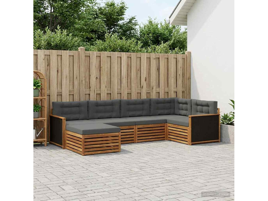 Vidaxl Conjunto De Sofás Para Exterior 6 Pcs Natural E Antracite