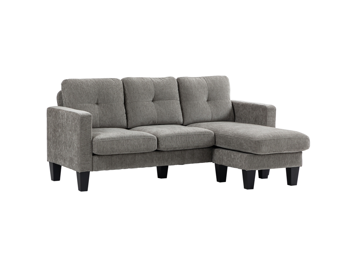 Sofá Chaise Longue em Madeira, Cor Marrom, Sofá para Sala (186x130x84 cm)