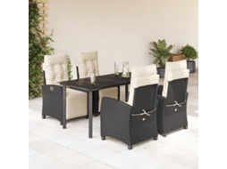 Conjunto 5 Peças Jantar P/ Jardim C/ Almofadões Vime Pe Preto Dkd Home Decor