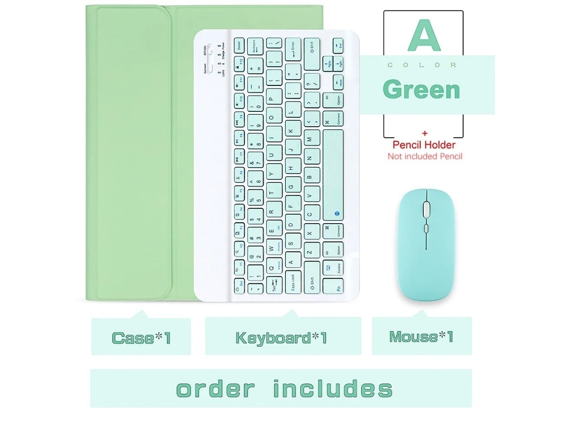 Capa Com Teclado Para Tablet Lurelia, Compatível Com I Pad Air 4/air 5 10,9", Verde Fresco, Teclado Bluetooth, Rato 2.4g