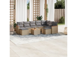 Vidaxl 10 Pcs Conj. Sofás Jardim C/ Almofadões Vime Pe Bege Misturado