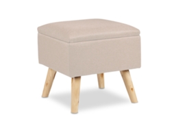 Banco Relaxdays Com Armazenamento, Revestimento Em Linho, Estofado, Pernas De Madeira, Hbt 40x40x40 Cm, Bege
